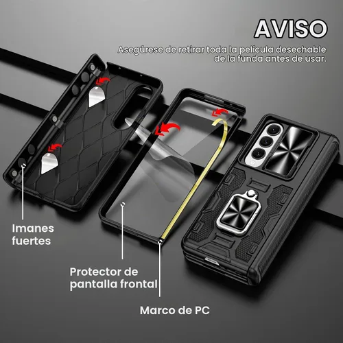 Vista 4 de VEGO - Funda para Galaxy Z Fold 4 con clip para cinturón y protector de pantalla 360°Ring Kickstand & Camera Cover, Hinge Protection Shockproof