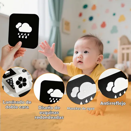 Vista 3 de Tarjetas didácticas para bebés de alto contraste, 120 unidades, color blanco y negro, para estimulación visual, para bebés de 0 a 18 meses