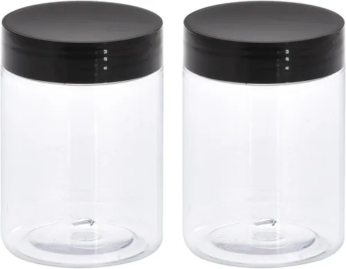Vista 8 de uxcell Tarros redondos de plástico con tapa superior de rosca negra, recipientes vacíos transparentes de boca ancha de 3 onzas para almacenamiento