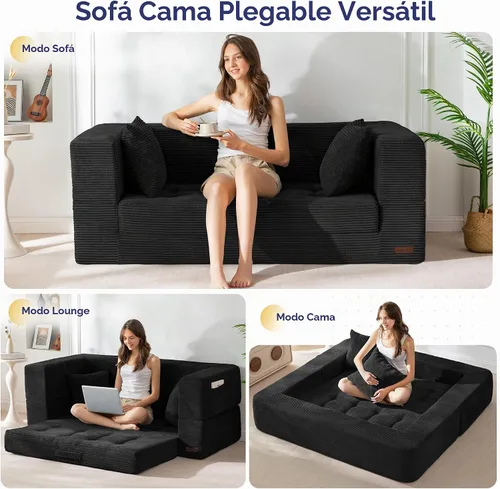 Vista 4 de MAXYOYO Sofá cama plegable, sofá biplaza convertible sin hueso con almohada Negro