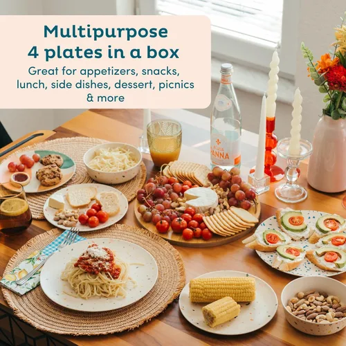 Vista 8 de Nook Theory Paquete de 4 platos de bambú reutilizables, no tóxicos, aptos para lavavajillas, no aptos para microondas (Arizona 8 pulgadas)