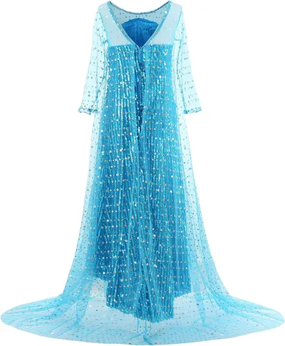 Vista 2 de Uhdear Disfraz de reina de nieve para niña, vestido de lentejuelas de princesa con accesorios