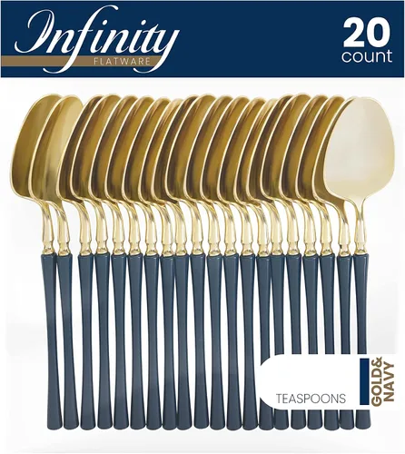 Vista 12 de PlasticPro 20 unidades de tenedores de cena de plástico dorado de calidad premium resistentes desechables elegantes cubiertos de cena para fiesta
