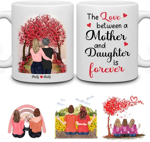 Vista 11 de WHIDOBE Taza de café personalizada de 11 onzas, taza de 15 onzas para mamá, hija con personajes femeninos, nombres, citas, regalo para mamá de hija
