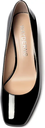 Vista 3 de WAYDERNS Zapatos de tacón alto con puntera cuadrada sólida para mujer, de 3 pulgadas
