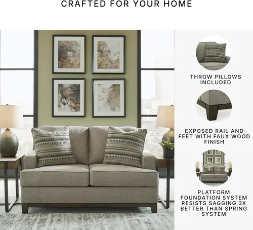 Vista 5 de Signature Design by Ashley Kaywood - Sofá biplaza moderno con almohadas decorativas, color gris