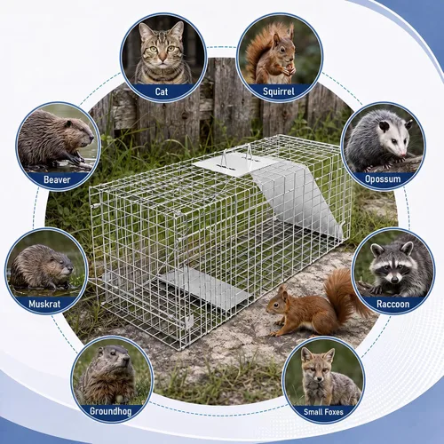 Vista 5 de 24'' Live Animal Trap, Humane Collapsible Raccoon Stray Cat Cage