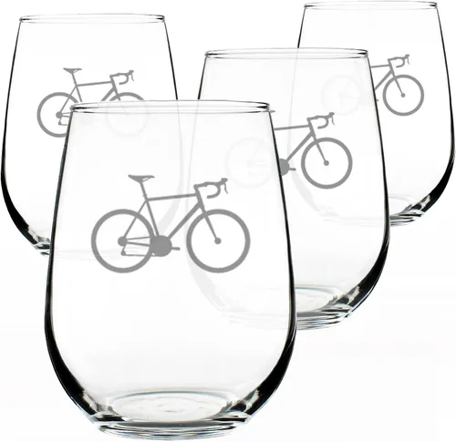 Vista 6 de Custom Bicycle Personalized Stemless Wine Glass - Unique Road Biking Themed Decor and Gifts for Cyclists - Large 17 Oz Glasses - Customized Wine