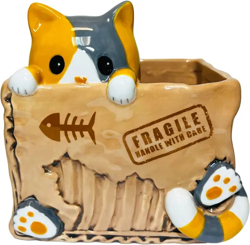 Vista 12 de Streamline Imagined Maceta de cerámica para suculentas – Peek-A-Boo Kitty – Interior – 6.75 x 6.75 x 6.75 pulgadas