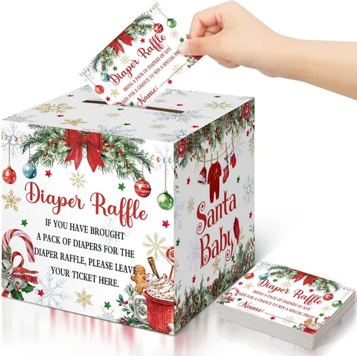 Vista 16 de Teling 51 boletos para rifas de pañales con caja de tarjetas, decoración de baby shower, caja de revelación de género para fiesta de rifas