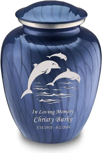Vista 12 de Geturns Embrace - Urnas de cremación personalizadas de delfines para cenizas humanas, urna funeraria grande de color rojo brillante para mujeres