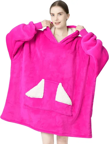 Vista 12 de Touchat - Manta con capucha portátil, sudadera con capucha de forro polar sherpa de gran tamaño con bolsillo gigante y mangas para adulto, regalo