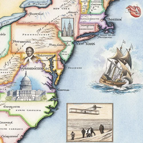 Vista 2 de USA Map Poster – 18x24 Vintage-Style Lithographic Print with Soy-Based Inks – Made in USA