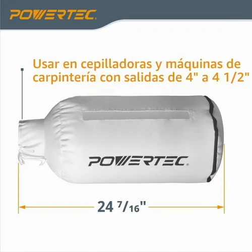 Vista 3 de POWERTEC Bolsa Colectora de Polvo con Abrazaderas de Manguera con Llave de 4", Bolsa de Polvo de 30 Micrones para Cepilladora DeWalt DW735, DW734