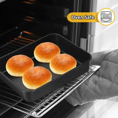 Vista 7 de TeamFar Sartén para lasaña, 9.4 x 7 x 2 pulgadas de acero inoxidable para hornear horneado profundo para horno tostador, sartén rectangular de Negro