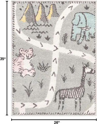 Vista 2 de Unique Loom Whimsy Kids Collection - Alfombra de área de cocodrilo (2 pies 2 pulgadas x 2 pies 11 pulgadas, rectangular, gris/negro)