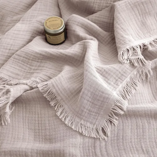 Vista 17 de FOSSA Manta de Muselina con Flecos - Gasa de Algodón 100% de 4 Capas Súper Suave y Transpirable - Manta Decorativa Ligera y Refrescante para Cama