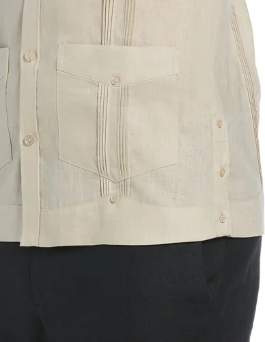 Vista 4 de Cubavera Camisa guayabera de manga larga con cuatro bolsillos 100% lino para hombre, detalle de pintuck, ajuste relajado