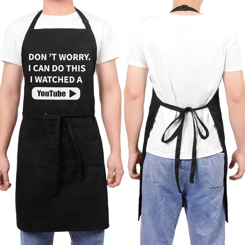 Vista 7 de Delantal de barbacoa para hombre con bolsillos, divertidos delantales de cocina para hombres, delantal de cocina impermeable para regalos de padre