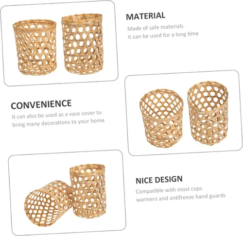 Vista 7 de BESTonZON 2 fundas de bambú para tazas de vidrio, decoración de vidrio, vaso de café, jarrón de ratán, centros de mesa de boda para mesas jarrones a