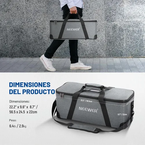 Vista 2 de NEEWER Bolsa de transporte con correa para el hombro, asa, espuma móvil acolchada para luz de estudio CB300C CB200C FS300C FS230C FS150C CB300B