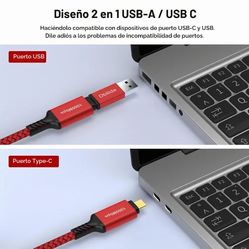 Vista 2 de Cable USB C a Ethernet de 6 pies - 2 en 1, cable USB A/C a RJ45, cable trenzado de Ethernet a USB C de 1 Gbps, Ethernet tipo C a RJ45 Ethernet