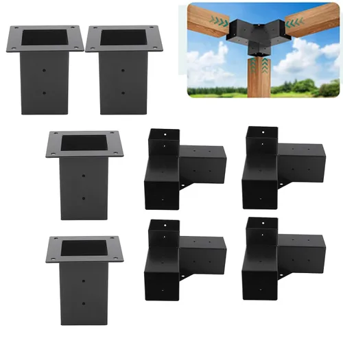 Vista 2 de Soporte de pérgola de acero con revestimiento inoxidable, estructura resistente y fácil montaje para carpintería al aire libre (8 piezas)
