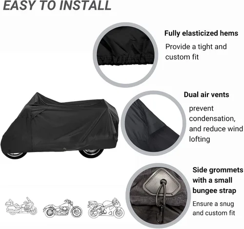 Vista 3 de Funda de motocicleta de lujo, impermeable, protección para todo tipo de clima, protección universal para motocicleta, poliéster a prueba