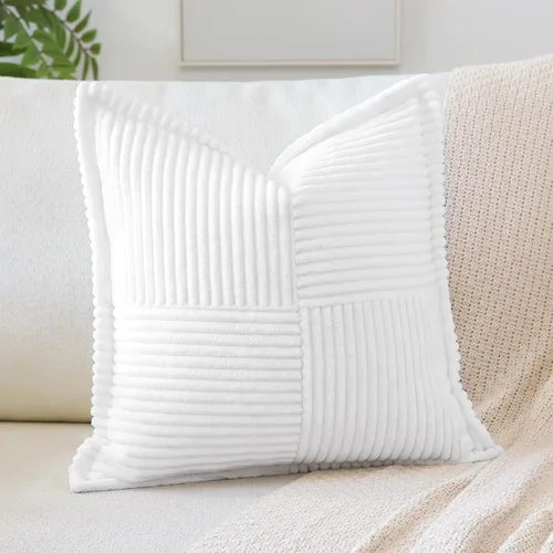 Vista 17 de OTOSTAR Fundas de almohada decorativas de pana a rayas con empalme, fundas de almohada bohemias súper suaves, almohadas decorativas con textura