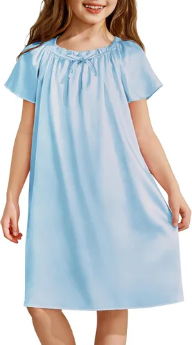 Vista 9 de Arshiner Camisones de seda de satén para niñas, pijama de manga corta, ropa de dormir suave de princesa