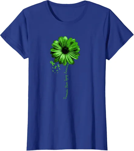 Vista 38 de Camiseta de conciencia de lesiones cerebrales traumáticas con cinta verde guerrero, Negro, S