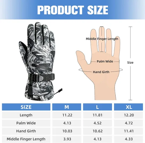 Vista 5 de Guantes de esquí de invierno con pantalla táctil, guantes de nieve impermeables para hombres y mujeres, guantes de snowboard cálidos para motos