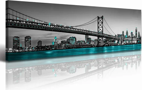 Vista 14 de JiazuGo Phoenix Skyline Arte de Pared en Lienzo - Paisaje Urbano de Arizona Enmarcado (14x48 Pulgadas) Negro y Blanco con Amarillo, Decoración