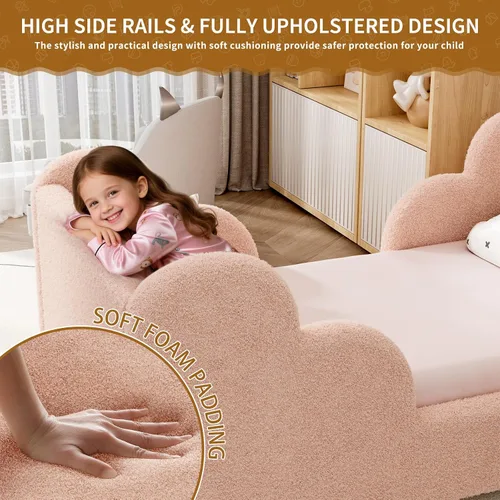 Vista 5 de Cama Montessori tapizada con rieles extraíbles Rosa