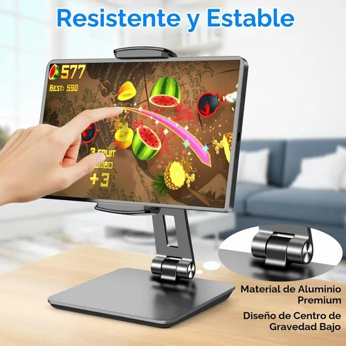 Vista 7 de Soporte para tableta, soporte giratorio ajustable de 360°, abrazadera inclinable de 180°, soporte plegable para tableta de 4.7-17.3 pulgadas Negro