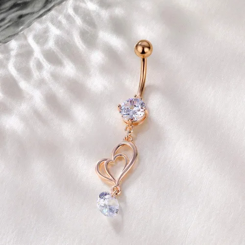 Vista 5 de NASAMA Piercing de ombligo de acero inoxidable 14G para mujer, joyería de piercing para el ombligo CZ