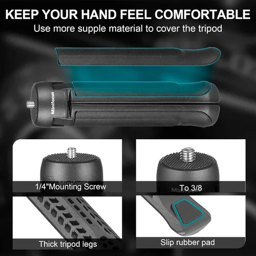 Vista 5 de MINIFOCUS Trípode para cámara, soporte de mesa de escritorio compacto con tornillo de 1/4 pulgadas, soporte de trípode para teléfono estabilizador
