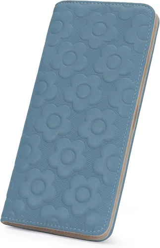 Vista 9 de Cartera delgada ultradelgada para mujer 3D de cuero con estampado de flores en relieve para mujer, cartera con bloqueo RFID, tarjetero plegable