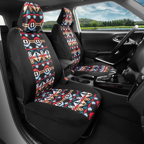 Vista 3 de BDK - Fundas para asientos de automóvil con patrón azteca, juego de 2 fundas para asientos delanteros con estampado geométrico que incluye Aztec