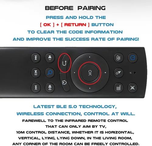 Vista 4 de G20S Control Remoto Bluetooth, Ratón Remoto de Aire con Sensor de Giroscopio de 6 Ejes y Aprendizaje IR para Nvidia Shield