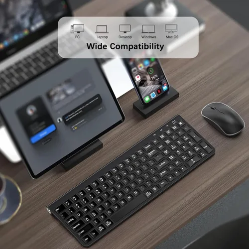 Vista 7 de JOYACCESS Combo de teclado y mouse inalámbrico, teclado inalámbrico ergonómico con soporte ajustable, conector tipo C y película impermeable