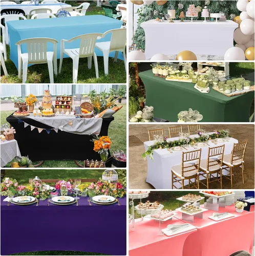 Vista 6 de Obstal Paquete de 6 Fundas de Mesa Elásticas de Spandex para Mesas de 6 Pies - Mantel Rectangular Universal Ajustado de 6 Pies Protector para Bodas