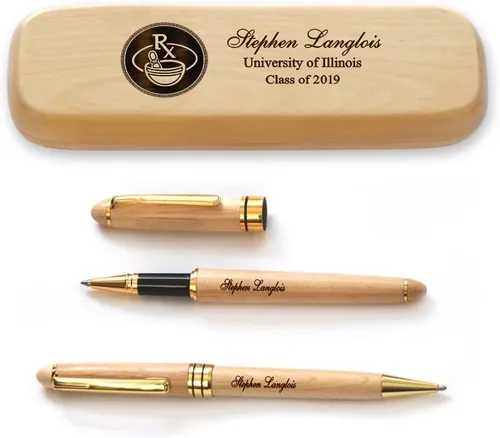 Vista 30 de Juego de bolígrafos de graduación de madera de arce macizo personalizado para médico MP-Médico-GD