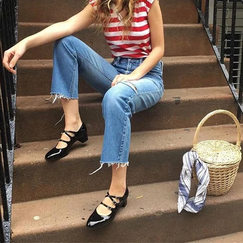 Vista 2 de Naiyee Mary Jane Shoes - Zapatos de vestir de tacón grueso para mujer, zapatos de tacón bajo con punta redondeada