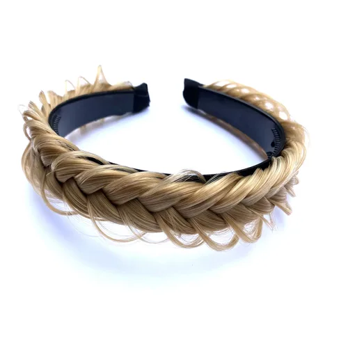 Vista 9 de RPZL (Rubio caramelo 8/14) Diademas trenzadas de cabello sintético – Diadema trenzada ligera y antideslizante – Dos hebras de 4 pulgadas de ancho