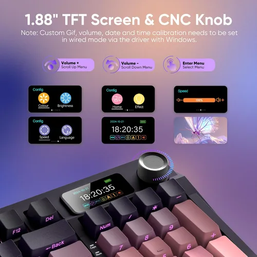 Vista 3 de RedThunder Teclado mecánico inalámbrico K95, pantalla y perilla TFT, conexión de modos de viaje, teclado personalizado de intercambio en caliente
