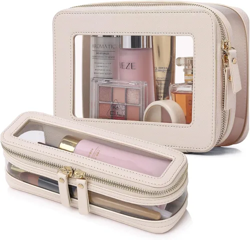 Vista 39 de Pinkmik Pequeña bolsa de maquillaje transparente, mini estuche para cosméticos, bolsa de aseo impermeable con cremallera, organizador de bolsos