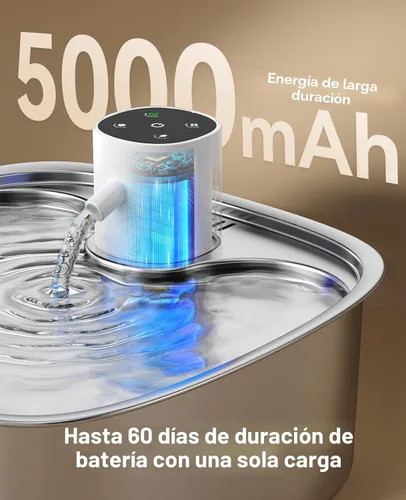 Vista 4 de Fuente de agua inalámbrica para perros, fuente de agua operada por batería de 5000mAh para perros, fuente de agua de acero inoxidable para gatos