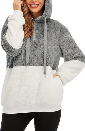 Vista 14 de Century Star Sudadera deportiva mullida de vellón con capucha para mujer de talla extragrande con bolsillos