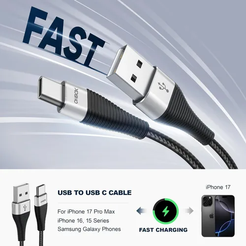 Vista 3 de Cable largo USB a USB C de 10 pies, paquete de 2 unidades, cable USB a USBC de carga rápida tipo C cargador trenzado para iPhone 17 Pro Max, 16/15